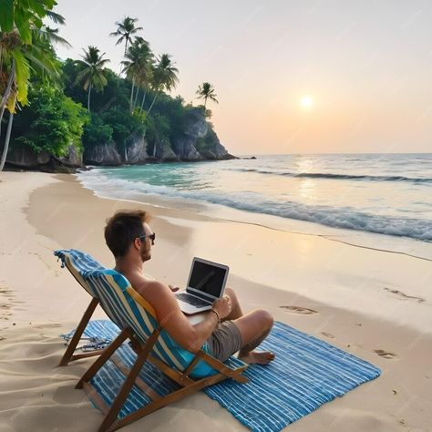 Premium AI Image | A digital nomad sitting on a picturesque beach with a laptop in hand working away The warm sand is Nomad Lifestyle, Digital Nomad Lifestyle, Beach Pictures Poses, Pictures Poses, Digital Nomad, Book Of Life, Picture Poses, Premium Photo, Daily Routine