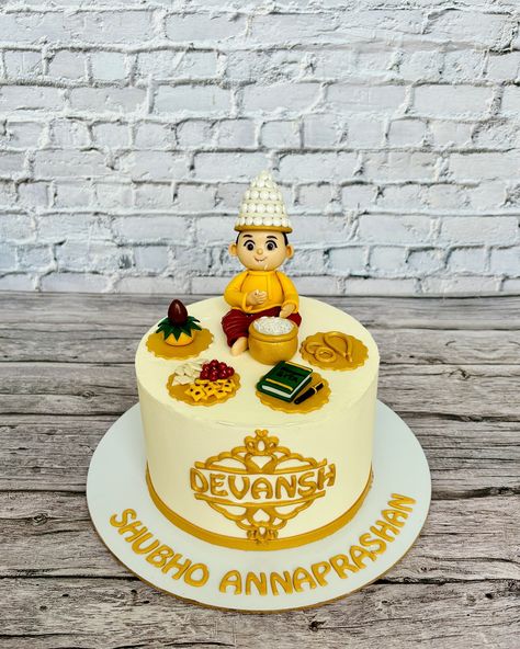 Rice Ceremony/ Annaprashan Cake of Baby Devansh. Order your dream cake today and turn every celebration into an unforgettable memory. To order, DM/ WhatsApp on 6290789972. Follow @hotcrossbunsguwahati for creative cake inspirations. [Cakes, Desserts, Buttercream Cake, Theme Cake, Fondant Cake, Rice ceremony, Annaprashan, Baking, Foodie, Cake lover, Baker, Homebaker, Cake decorating, Cakes for you, Cake ideas, Cake inspiration, Guwahati, Kolkata, Guwahati Bakery] ##hotcrossbunsguwahati ... Annaprashan Cake Ideas, Rice Ceremony Cake, Rice Ceremony, Decorating Cakes, Cake Fondant, Hot Cross Buns, Dream Cake, Cake Lover, Theme Cake