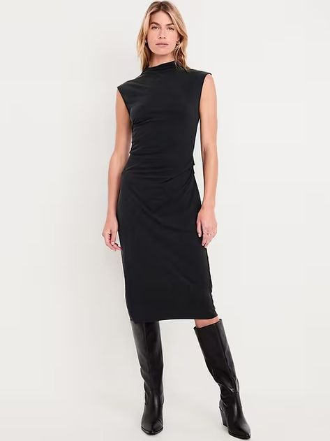 Ruched Midi Dress | Old Navy Fall Back To School, Outfit Wedding Guest, Cotton Jersey Dress, Rehearsal Dress, Ribbed Midi Dress, Ruched Midi Dress, Fall Back, Graduation Outfit, Outfits Fall