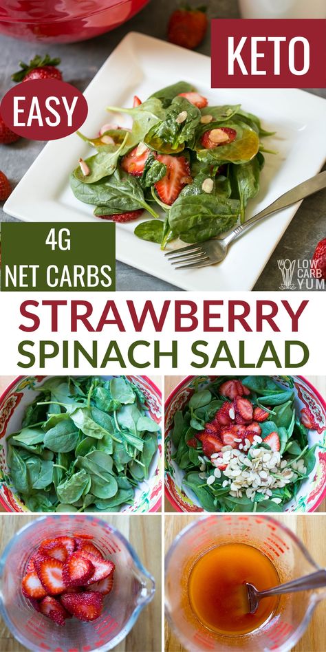 A simple spinach strawberry salad with a homemade red wine vinegar and oil dressing. Salad With Vinaigrette, Strawberry Spinach Salad, Oil Dressing, Medicine Tips, Spinach Salad Recipes, Strawberry Spinach, Spinach Strawberry Salad, Keto Diet Breakfast, Low Carb Salad