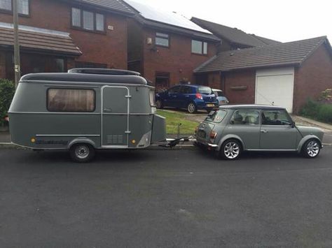 Mini with Eriba Puck caravan Eriba Caravans, Eriba Puck, Toyota Car Models, Mini Caravan, Small Caravans, Mini Cooper Classic, Retro Caravan, Campervan Life, Small Trailer