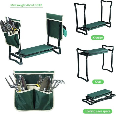 EAONE Garden Kneeler and Seat Foldable Gardening Stool Garden Bench Heavy Duty with Soft Kneeling Pad, 6 Gardening Tools Kit, 2 Tool Pouches and 1-Pair Gardening Glove Kneeling Stool, Gardening Tool Kit, Padded Bench, Garden Kneeler, Tool Pouches, Kneeling Pad, Garden Tool Set, Gardening Gloves, Garden Seating