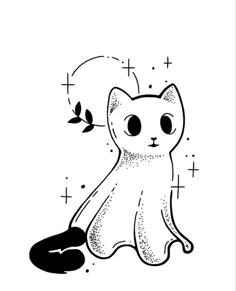 Mini Drawings Ghost, Ghost Kitty Tattoo, Cute Witch Tattoo, Tattoo Designs Halloween, Witch Flash Tattoo, Witch Cat Tattoo, Cat Ghost Tattoo, Witchy Drawings Simple, Ghost Cat Tattoo