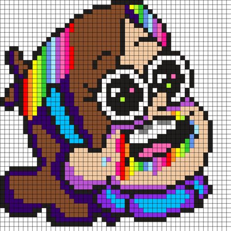 Mabel Pines On Smile Dip Perler Bead Pattern | Bead Sprites | Characters Fuse Bead Patterns Perler Beads Characters, Gravity Falls Perler Beads, Pixel Art Hard, Modele Pixel Art, Kandi Cuffs, Gomez Addams, Starlight Glimmer, Fuse Bead Patterns, Easy Pixel Art