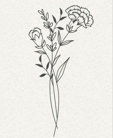 Simple Carnation Tattoo Outline, Single Line Carnation Tattoo, Violet Flower Tattoo Line Art, One Line Carnation, Carnation One Line Drawing, Carnation Drawing, Marigold Tattoo, Carnation Tattoo, Magic Runes