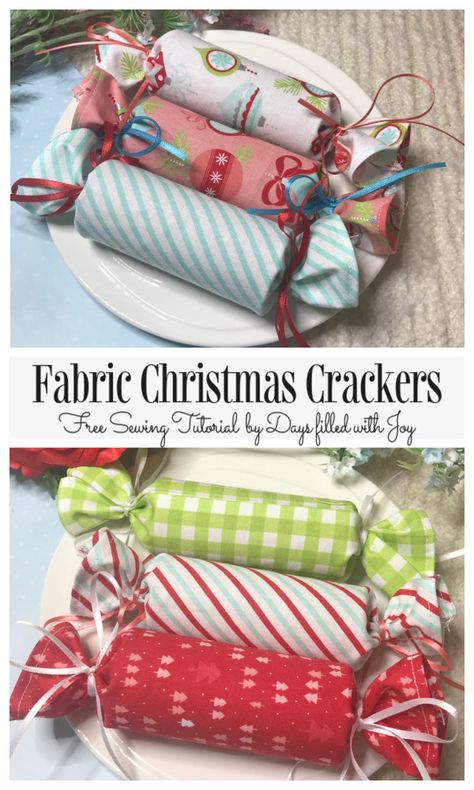 DIY Fabric Christmas Crackers Free Sewing Pattern Diy Christmas Crackers, Christmas Crafts Sewing, Christmas Decorations Sewing, Sewing Christmas Gifts, Christmas Fabric Crafts, Christmas Crafts To Sell, Christmas Cracker, Christmas Sewing Projects, Christmas Ornament Pattern