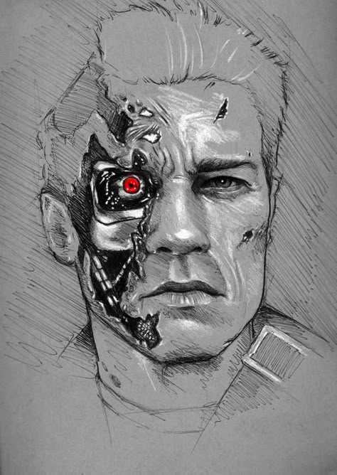 Terminator Drawing, Terminator Artwork, Terminator Art, Sketches Pen, Robot Picture, Terminator Movies, Dc Superman, The Terminator, Black Spiderman