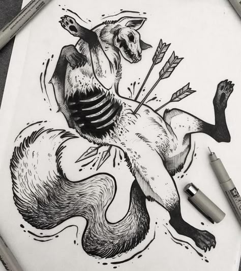 Rem Tattoo, Cool Tattoo Drawings, Blackwork Tattoos, Fox Tattoo, Canine Art, Skull Drawing, Dark Tattoo, Sketch Inspiration, Animal Sketches