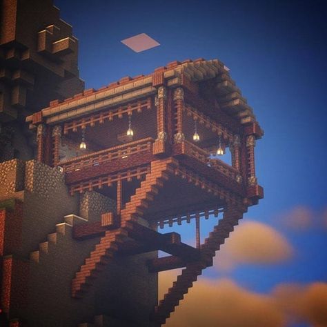 Minecraft Mountain Decoration, Minecraft Bedrock Build Ideas, House Hanging Off Cliff Minecraft, Caveside House Minecraft, Minecraft Cliff Side Builds, Minecraft Building Ideas Mountain Side, Minecraft Bedrock House Ideas, Mountain Top Minecraft House, Minecraft Cliffside Base