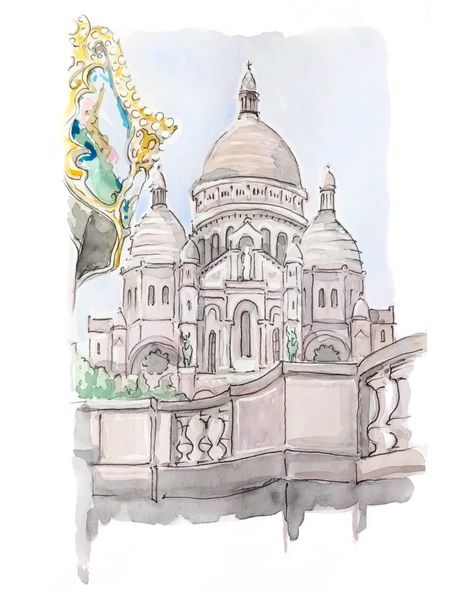 Lina Nordin Gee on Instagram: “Today I painted the Sacré Coeur - usually I walk past it daily since I live in Montmartre, these days spent inside I have to paint it…” Montmartre Paris, Living In Paris, France Travel, Post Cards, Mixed Media Art, Watercolor Paintings, Paris, Paint, Drawings