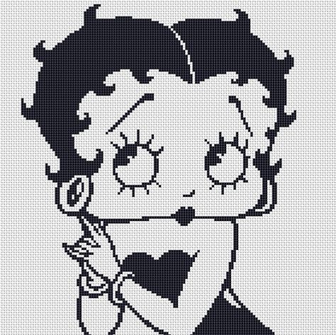 Betty Boop Alpha Pattern, Betty Boop Cross Stitch Patterns, Betty Boop Pixel, Betty Boop Cross Stitch, Pixel Art Black And White, Betty Boop Figurines, Grid Patterns, Disney Cross Stitch Patterns, Crochet Decor