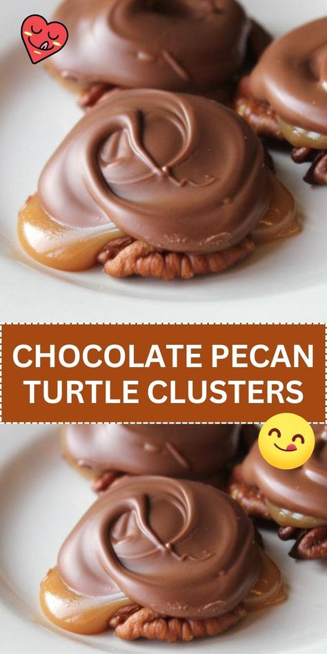 Dive into the sweet and nutty world of Chocolate Pecan Turtle Clusters, where crunchy pecans, gooey caramel, and rich chocolate come together in perfect harmony. These delightful treats are great for gifting or keeping all to yourself for a luxurious indulgence. Easy to make and even easier to love, they're a must-try for any chocolate lover. #ChocolateLovers #PecanTurtles #SweetIndulgence Chocolate Pecan Turtle Clusters, Pecan Turtle Clusters, Pecan Turtles Recipe, Turtle Clusters, Pecan Turtles, Gooey Caramel, Chocolate Spoons, Candy Recipes Homemade, Christmas Candy Recipes