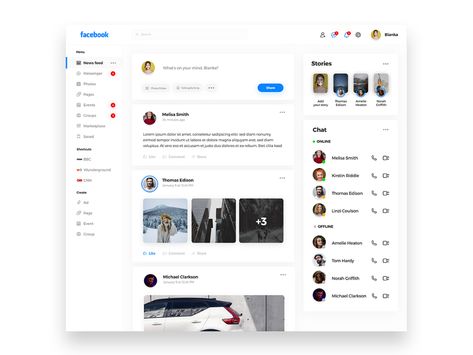 Facebook Redesign, Social App Design, Facebook Website, Website Redesign, Admin Panel, Web App Design, Social App, Story Ideas, Design Reference