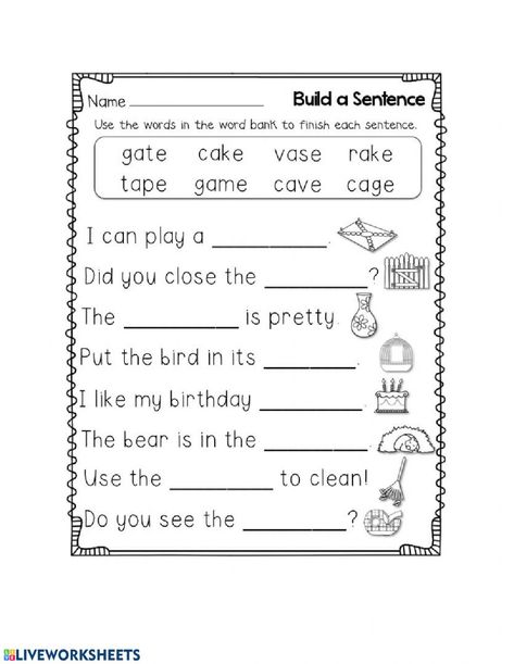 CVCe- Finish the Sentence - Interactive worksheet Magic E Sentences, Cvce Words Worksheets, Complete The Sentences Worksheet, Cvc Words Sentences, The Sentence Worksheet, Complete Sentences Activities, Cvce Worksheets, Cvce Activities, Sentence Worksheet