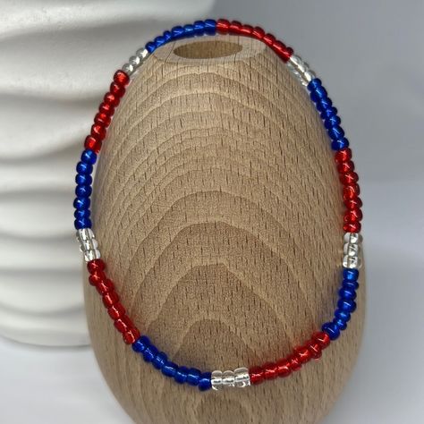 Stretch Beaded Anklet With Red, Blue And Clear Glass Beads Size 8.75” Other Sizes Available Upon Request Summer Essential Complete Your Memorial Day And 4th Of July Outfit With This Super Cute Anklet Also Perfect For Casual Summer Days In Shorts Or With The Cute Business Casual Dress Or Ankle Pant Easy Slip On Design Strong And Durable Stretchy Cord New Handmade In My Atlanta Jewelry Studio Be Sure To Check Size Before Purchasing Please Let Me Know If You Have Any Questions Ready To Ship Note Co Seed Bead Jewelery, Cute Business Casual, Cute Anklets, Business Casual Dress, 4th Of July Outfit, Beaded Anklet, Black Onyx Bracelet, Elephant Bracelet, Beads Bracelet Design