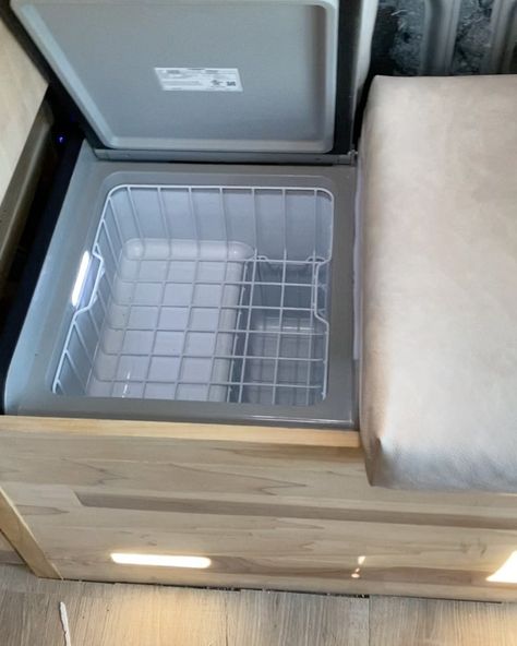 Quin’s Van on Instagram: “Stoked to have the bigger cfx 75 from @dometic with separate doors and compartments for fridge and freezer. So much smoothie makings ...…” Storage In Camper, Fridge And Freezer, Build A Camper Van, Freezer Storage, Build A Camper, Fridge Freezer, Fridge Freezers, Van Life, Smoothie