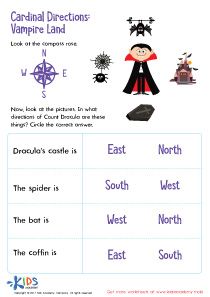 Motivate your child to learn cardinal directions with this spooky vampire-themed cardinal directions printable worksheet! Cardinal Points Worksheets, Cardinal Directions Worksheet, Montessori Geometry, Directions Worksheet, Compass Directions, Cardinal Points, Counting Practice, Cardinal Point, Cardinal Directions