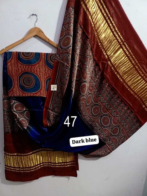 Pure Modal Silk Ajrakh Two Piece Suit, Includes Top And Lagdi Patta Dupatta, Hand Block Print, Organic Colour, Dresses For Women Lagdi Patta Dupatta, Hand Embroidery Kurti, Free Stitching, Organic Colors, Hand Block Print, 3 Piece Suits, Petticoat, Dresses For Women, Block Print