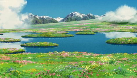 Studio Ghibli Scenery Landscape, Howl's Moving Castle Scenes, Howls Moving Castle Wallpaper, 하울의 움직이는 성, Secret World Of Arrietty, Castle Background, Studio Ghibli Background, Howls Moving, Howl's Moving Castle