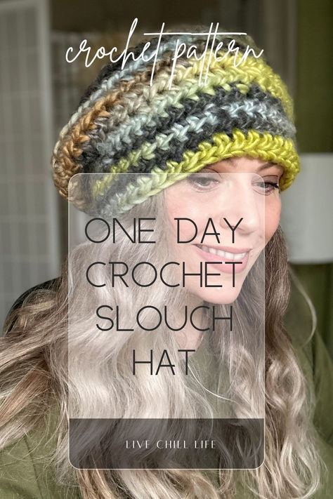 Make a hat in a day with this crochet chunky  yarn hat pattern.  Choice of a moderate slouch or a super slouch to suit your style. Chunky Crochet Slouch Hat Pattern Free, Slightly Slouchy Crochet Hat Pattern, Slouchy Crochet Hat Pattern Free, Chunky Yarn Hat Crochet Pattern Free, Crochet Hat Chunky Yarn, Crochet Floppy Hat, Crochet Slouchy Beanie Pattern Free, Chunky Crochet Hat Pattern Free, Free Crochet Hat Patterns For Women