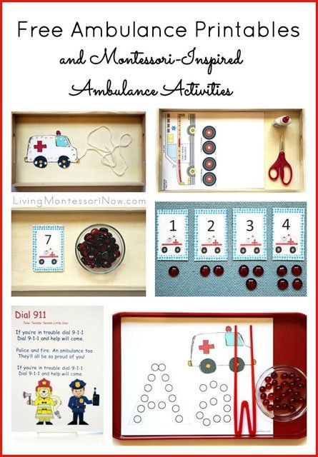 List of free ambulance printables along with ideas for using free printables to create Montessori-inspired ambulance activities for preschoolers through 1st graders. Post includes links to other community helper printables and activities. Free Fire Safety Printables, Doctor Activities, Ambulance Craft, Community Helpers Activity, Fire Safety Free, Community Helpers Activities, Fire Safety Activities, Community Helpers Preschool Activities, Community Helpers Unit