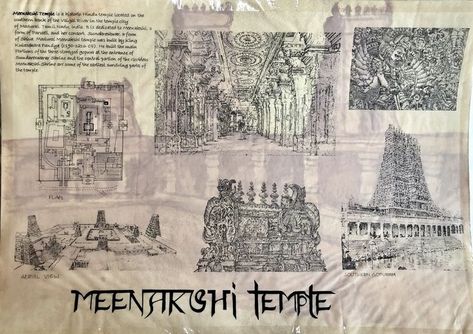 Indian Temple Architecture - Meenakshi Temple, Madurai, Tamil Nadu. Meenakshi Temple Sketch, Madurai Meenakshi Temple, Architecture Sheets, Bubble Diagram Architecture, Hindu Architecture, Meenakshi Temple, Bubble Diagram, Building Silhouette, Interior Design History