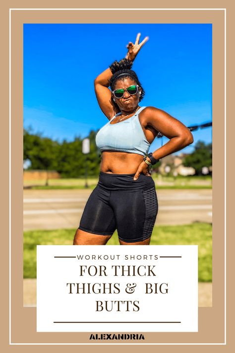 Workout Shorts for Thick Thighs and Big Butts | Alexandria Shorts For Thick Thighs, Tights And Shorts, Race Costume, Cute Running Outfit, Best Running Shorts, Shorts Biker, Short And Thick, Workout Short, Thigh Fat