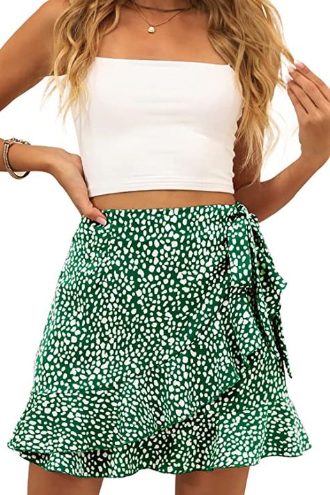 Step up your summer game with this gorgeous Naggoo Women's Summer Wrap Floral High Waist Ruffle Short Mini Skirt in a lively green polka dot print. Perfect for brunch, beach days or evening strolls, this versatile piece will elevate your style quotient instantly!💕👗 #paid Holiday Outfits Summer Evening, Holiday Outfits Summer, Floral Wrap Skirt, Summer Wraps, Wrap Mini Skirt, High Heels Sandals, Miniskirt Outfits, Wrap Around Skirt, Floral Mini Skirt