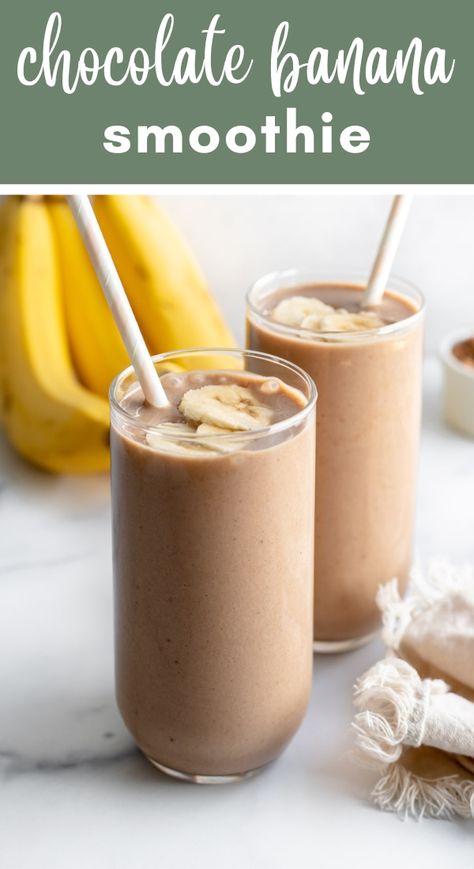 Made with just three ingredients, this chocolate banana smoothie is delicious and so easy to make! Enjoy it as a snack or whip it up to serve as a healthy dessert. Conscious Plant Kitchen, Chocolate Banana Smoothie, Cocoa Drink, Almond Smoothie, Fruit Smoothie Recipes Healthy, Sweet Smoothies, Green Smoothie Recipe, Banana Drinks, Oat Smoothie