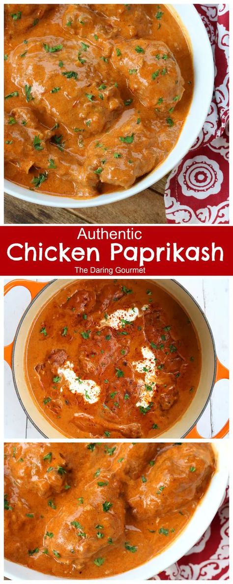 Authentic Chicken Paprikash - The Daring Gourmet Chicken Paprikash Recipe, Hungarian Chicken Paprikash, Paprikash Recipe, Chicken Paprikash, Hungarian Recipes, Goulash, Polish Recipes, European Food, Poultry Recipes