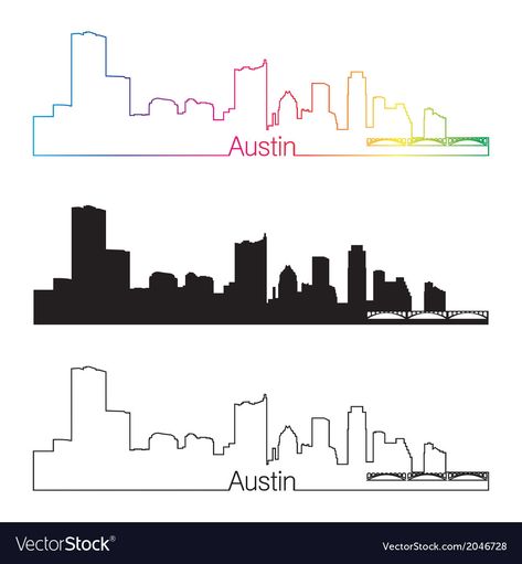 Austin Skyline Tattoo, Austin Skyline Art, City Lights Wallpaper, Fraternity Cooler, Austin Texas Skyline, Solid Objects, City Outline, Skyline Tattoo, Rainbow Vector