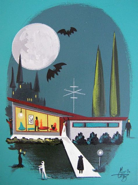 Mid century Halloween... Mid Century Modern Halloween, Mid Century Halloween, Retro Kunst, Mid Century Illustration, Halloween Retro, Modern Halloween, Halloween Illustration, Halloween Images, Mid Century Modern Art