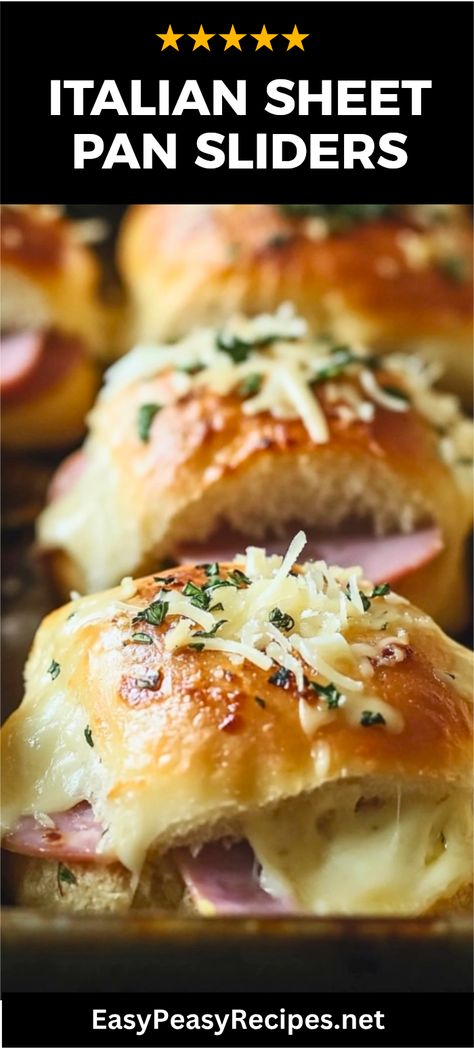 Craving a tasty and simple option for your next gathering? Check out these Easy Italian Sheet Pan Sliders! Perfectly seasoned with Italian herbs and packed with melted cheese, they're an absolute crowd-pleaser. Just layer your favorite meats, a bit of sauce, and top with your go-to cheese for sliders that are truly irresistible. Plus, the easy cleanup with just one pan makes this a weeknight favorite too. Don't miss out—these party sliders are quick to prepare and deliciously fulfilling, great for families, parties, or game day! Italian Recipes For A Crowd Potlucks, Easy Sheet Pan Appetizers, Italian Grinders Sliders, Easy Italian Dishes For A Crowd, Baked Italian Sliders, One Pan Sliders, Italian Sliders Recipes, Party Sliders For A Crowd, Sheet Pan Sandwiches