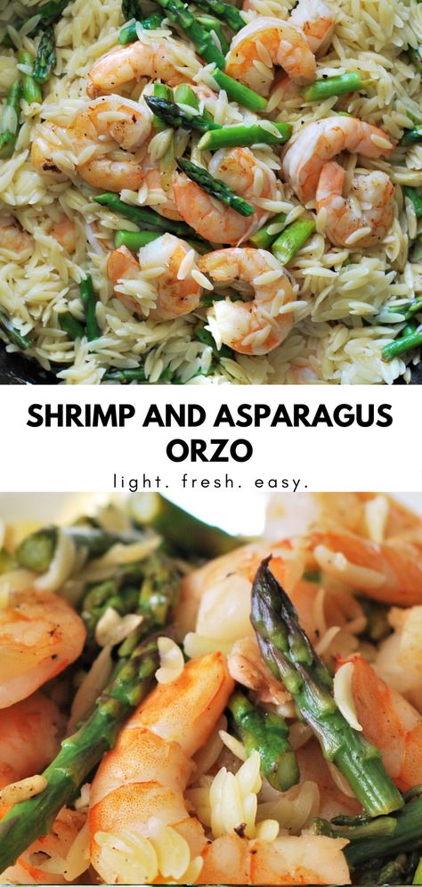 Spring Orzo with Shrimp and Asparagus - BeautyfromBurntToast Orzo With Asparagus, Orzo With Shrimp, Asparagus Orzo, Raw Seafood, Shrimp Orzo, Resep Pasta, Orzo Recipes, Shrimp And Asparagus, Shrimp Recipes Easy