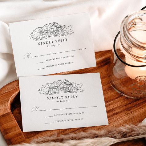 Elegant Rustic Barn Wedding  RSVP Card Wedding Rsvp Cards, Simple Elegant Wedding, Dark Wedding, Wedding Rsvp Card, Rustic Barn Wedding, Rsvp Wedding Cards, A Barn, Wedding Rsvp, Free Birthday Invitations