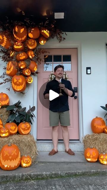 Bryan Frost on Instagram: "Here is the DIY to my Halloween doorway on my porch! I think it turned out so beautifully spooky! I was inspired by all the swags you see over the doors in London at Christmas… but why not for Halloween?!?… and with pumpkins?! All you need is a bit of chicken wire and creativity! #halloweendecor #halloweenDIY  #fallporchdecor #halloweendoor #bhghome" Halloween Doorway, London At Christmas, Dollar Tree Halloween Decor, Halloween Entryway, Theatre Production, Dollar Tree Halloween, Halloween Decorating, Fall Decorations Porch, Thanksgiving Feast