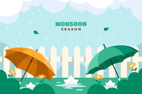 Free Vector | Flat background for monsoon season Monsoon Season, Flat Background, Visual Design, Graphic Resources, Vector Free, Social Media, Media, Quick Saves, Design