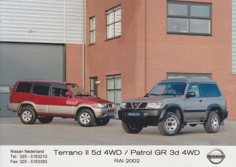 Nissan Terrano II & Patrol GR 4WD, press photo, Dutch, 2002 Nissan Terrano Ii, Nissan Terrano, Press Photo, Car Manufacturers, Nissan, Suv Car, Suv, Vehicles