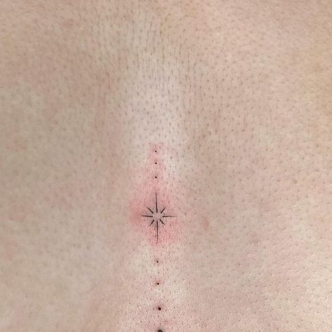 Sternum Stick And Poke, Sturnum Tattoos, Star Sternum Tattoo Women, Sternum Star Tattoo, North Star Tattoo Sternum, Sternum Sparkle Tattoo, Dainty Sternum Tattoo, Simple Sternum Tattoo, Star Sternum Tattoo