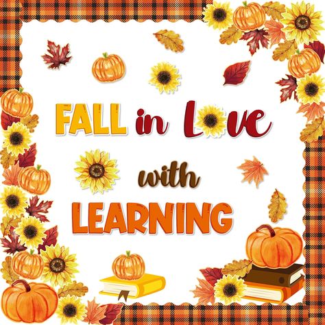 PRICES MAY VARY. PACKAGE CONTENT: The package contains 1 "FALL in Love with LEARN ING" monogram and 16 large patterned paper cutouts, 4 of each style, with sunflower, pumpkin and book designs. In addition, there are 60 cutouts, 10 of each style, with 4 different maple leaf, sunflower and pumpkin designs. There are also 30 bulletin border embellishments and 7 sheets of adhesive dots. These are ample quantities and wonderful combinations for all your classroom decorating and party decorating needs Preschool Chalkboard, Fall Signage, Bulletin Board Decoration, Fall In Love With Learning, Classroom Preschool, Bulletin Boards Theme, Preschool Boards, Prek Crafts, Fall Family Fun