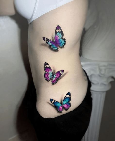 Realistic Butterfly Tattoo, Purple Butterfly Tattoo, Butterfly Tattoo Design, Colorful Butterfly Tattoo, 3d Butterfly Tattoo, Butterfly Hand Tattoo, Butterfly Tattoos For Women, Tattoos For Women Flowers, Intricate Tattoo