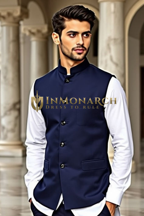 Shop Mens Royal Blue Nehru Vest - InMonarch Nehru Waistcoat, Dark Royal Blue, Collar Vest, Nehru Jackets, Royal Blue Color, Blue Outfit, Paisley Design, Mandarin Collar, Cruises