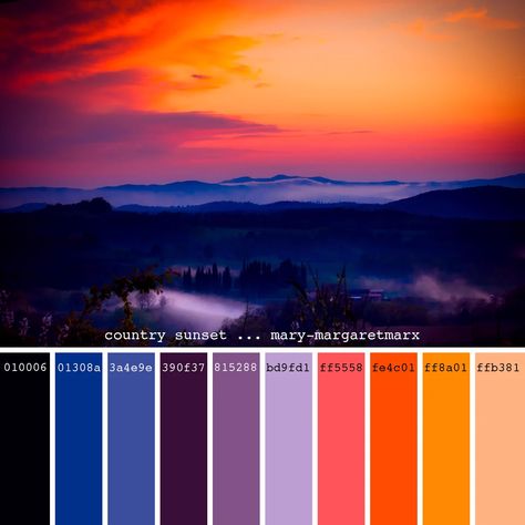 Mary-Margaret Marx on X: "#country #sunset ... #marymargaretmarx #color #colors #colour #colours #colorpalette #colorpalettes #colourpalette #palette #palettes #paintpalette #paintpalettes #colorful #designinspiration #colorinspiration #hexcode #dusk #mountains #horizon #sky #mmarx https://t.co/QfXuTlN7Ro https://t.co/LJaaOmWAfJ" / X Orange Mountains, Sunset Color Palette, Country Sunset, Horizon Landscape, Dusk Sky, Sunrise Colors, Landscape Blue, Orange Color Palettes, Sunset Color