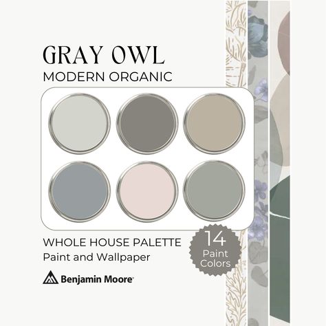 Gray Owl Coordinating Colors, Grey Owl Benjamin Moore Living Room, Grey Owl Benjamin Moore, Gray Owl Benjamin Moore, Benjamin Moore Grey, Whole House Palette, Gray Owl Paint, Neutral Paint Palette, Benjamin Moore Grey Owl