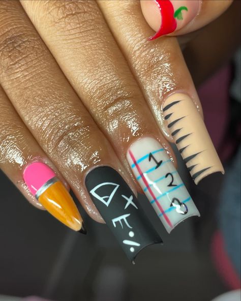 👩‍🏫✏️ . . . . . #nails #gelx #apresgelx #schoolnails #artisticnails #explorepage #exploremore #gelxnailtech #orlandonails #floridanails #kissimmee #orlandohairstylist #orlandolashes #viral #trending #nailsusa #florida #hunterscreek Notebook Nails Design, Notebook Paper Nails Design, Notebook Nail Design, Notebook Nails, Paper Nails, Florida Nails, 2024 Nails, School Nails, Instagram Nails