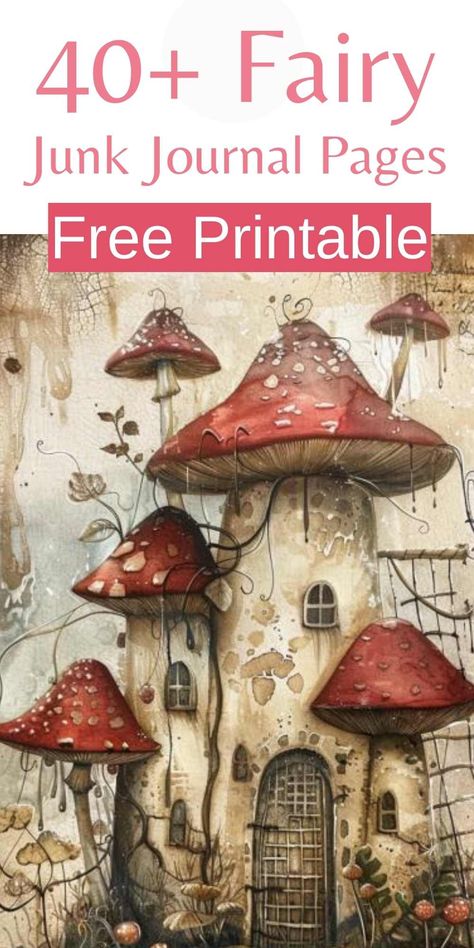 Printable Journal Pages Free, Junk Journal Ideas Free Printable, Fairy Diy Crafts, Mushroom Journal, Fairy Junk Journal, Journal Printables Free, Scrapbook Printables Free, Vintage Paper Printable, Handmade Journals Diy