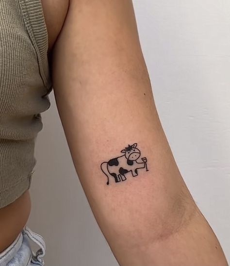 Funny Small Tattoos, Cow Tattoo, Bull Tattoos, Coffee Tattoos, Cute Little Tattoos, Friendship Tattoos, Weird Tattoos, Matching Tattoo, Discreet Tattoos