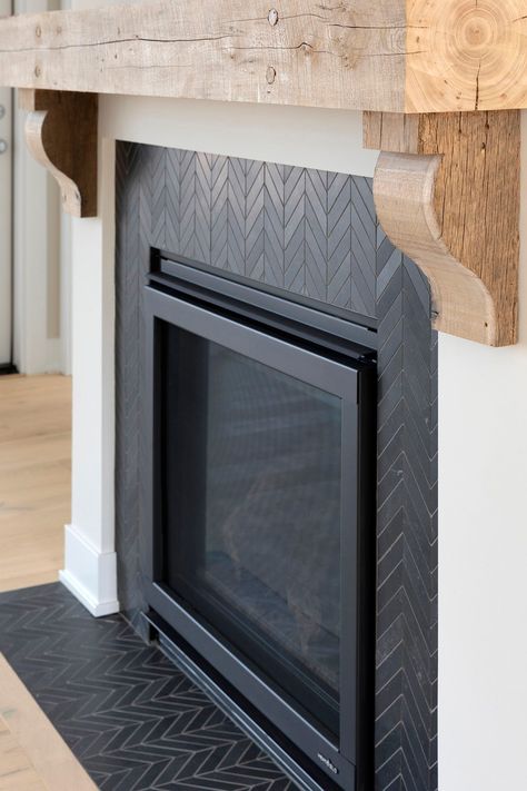 Herringbone Brick Fireplace Surround, Design Camino, Fireplace Redo, Interior Design Per La Casa, The Mantle, Fireplace Remodel, Home Fireplace, Up House, Fireplace Makeover