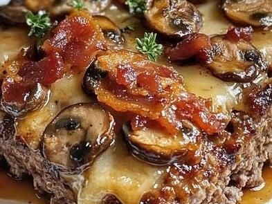 Melt-in-Your-Mouth Bacon Mushroom Swiss Cheese Meatloaf Recipe You’ll Love - NewsBreak Bacon Mushroom Swiss Cheese Meatloaf, Meatloaf With Mushrooms, Chicken And Spinach Casserole, Cheese Meatloaf, Meatloaf Casserole, Cheese Stuffed Meatloaf, Bacon Mushroom, Homemade Meatloaf, Cheesy Mac And Cheese