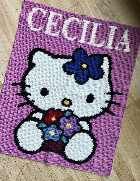 Crochet Hello Kitty Blanket, Hello Kitty Crochet Plushie, Hello Kitty Tapestry Crochet, Hello Kitty Crochet Blanket, Hello Kitty Crochet Pattern Free, Hello Kitty Crochet Pattern, Hello Kitty Tapestry, Make A Blanket, Crochet Dog Clothes